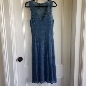 Ralph Lauren Semi-fit Lacy Crochet Dress + Slip~Blue~Linen/Viscose Blend~S-M NWT